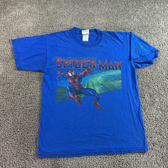 Spider Man Shirt Mens Medium Blue Red Short Sleeve Universal Studios Super Hero* - Picture 2 of 12
